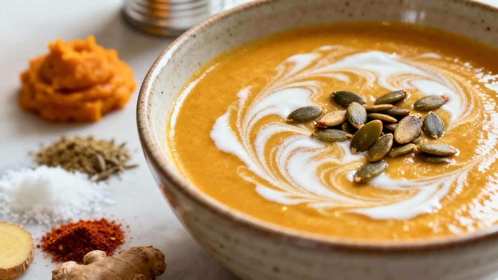 Recette de soupe crémeuse de potiron au gingembre et lait de coco