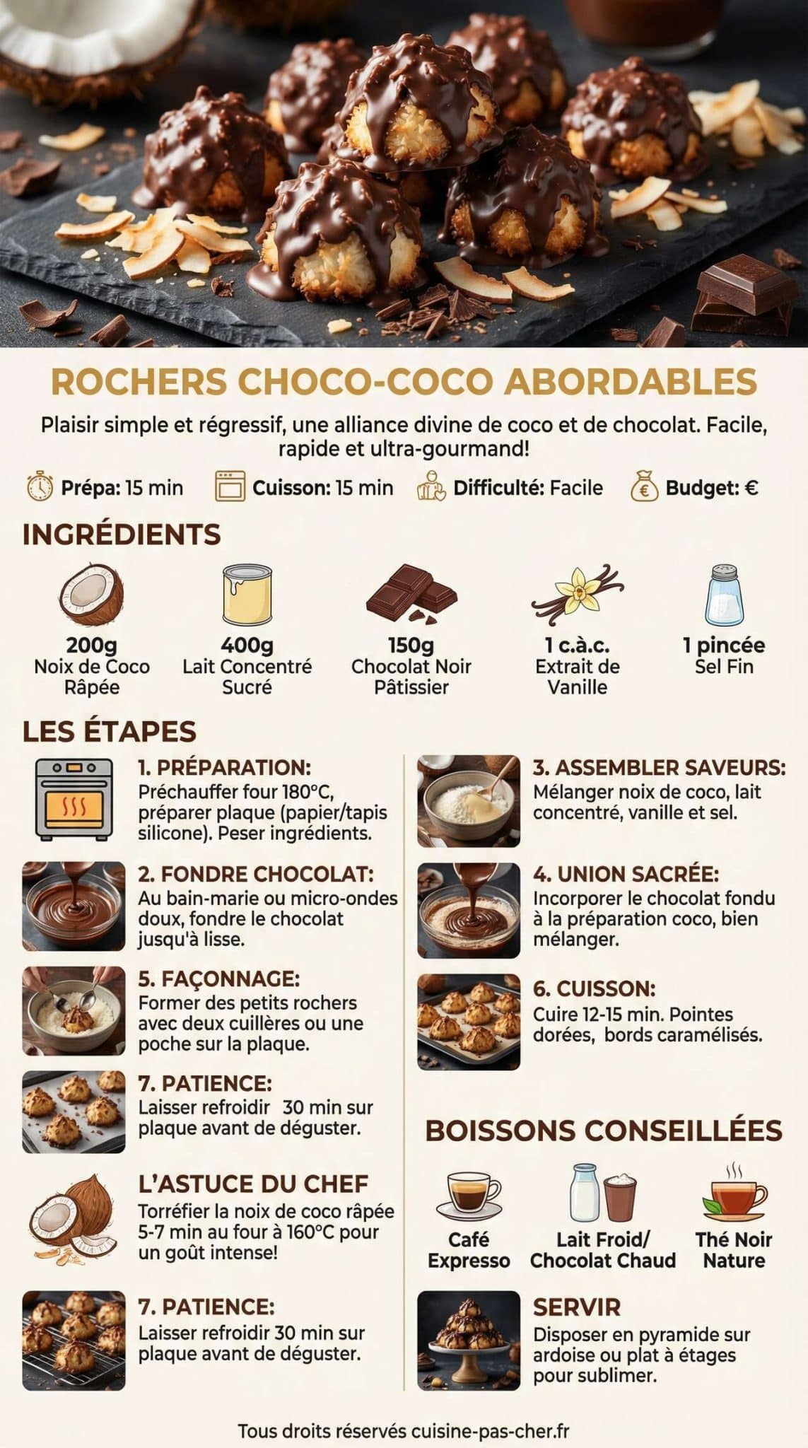 Infographie de la recette Recette Rochers Choco-Coco Abordables