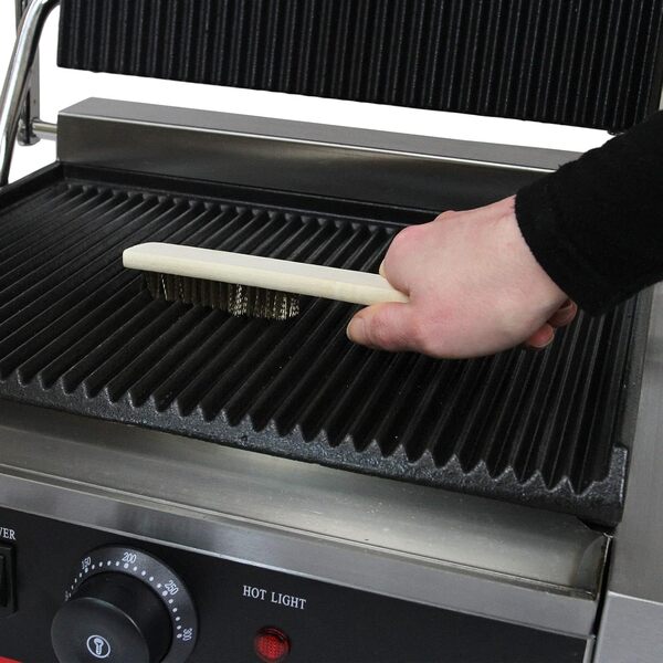 Presse à Panini Professionnelle Grill Electrique - 2 plaques Inox Rainurées 2200W 50-300 ° C - Parfait Sandwicherie, Restaurant HORECA Grille Poisson Légumes Croques Viande [Brosse Nettoyage INCLUSE]