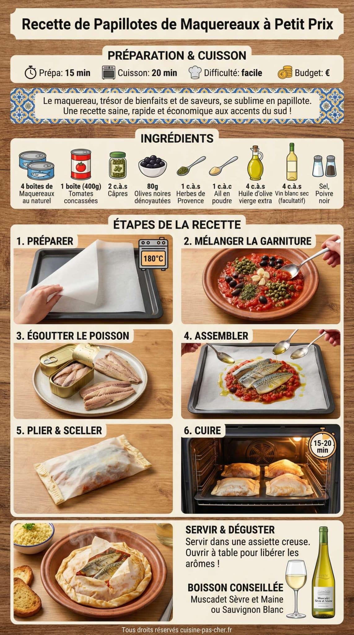 Infographie de la recette Recette de Papillotes de Maquereaux à Petit Prix Infographie de la recette Recette de Papillotes de Maquereaux à Petit Prix