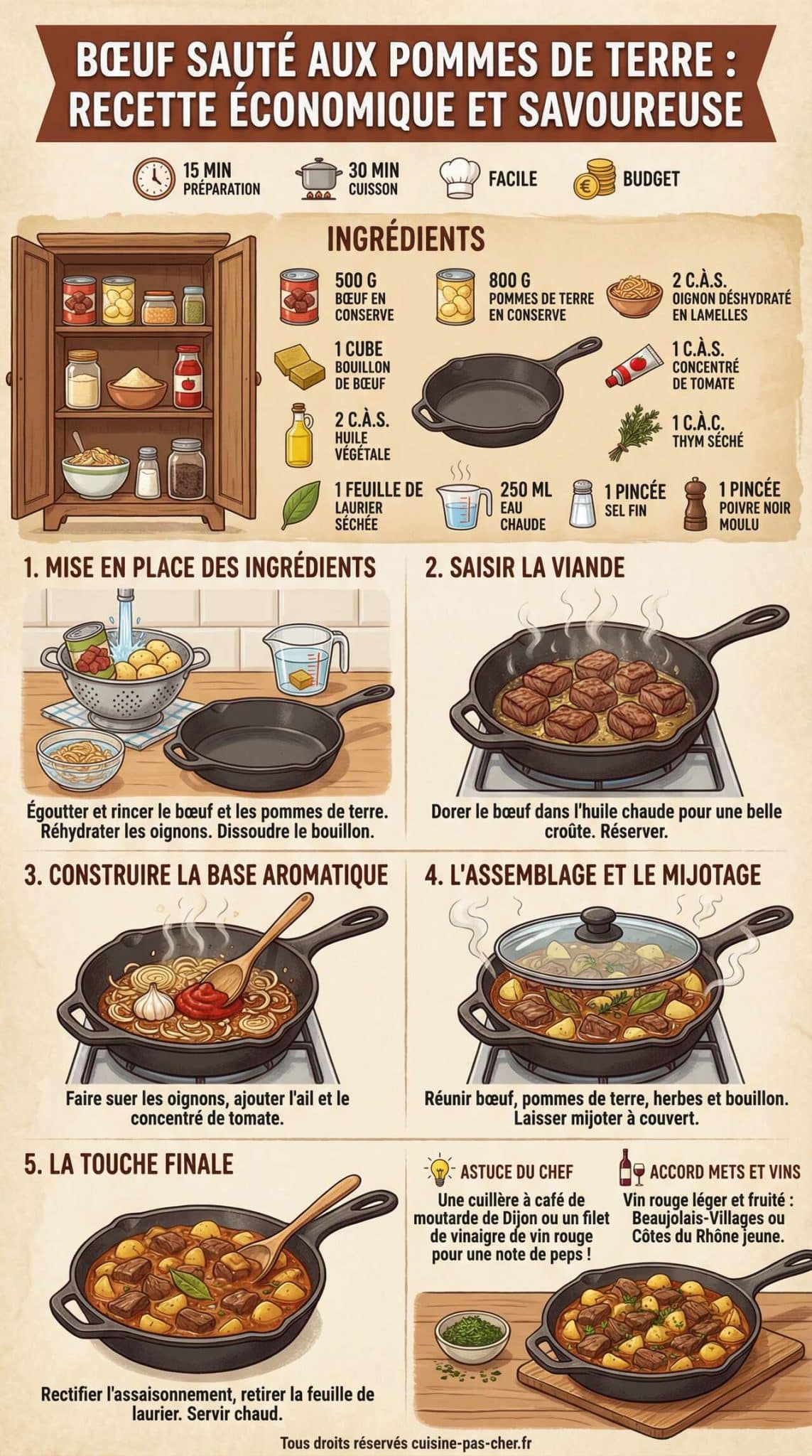 Fiche recette B&oelig;uf Saut&eacute; aux Pommes de Terre : recette &Eacute;conomique et Savoureuse