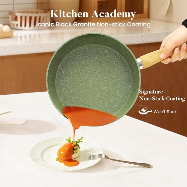 Kitchen Academy Batterie de cuisine 17 pièces pour induction avec plaque de cuisson, casseroles et poêles en granit vert antiadhésives, ensemble de poêles de cuisson antiadhésives