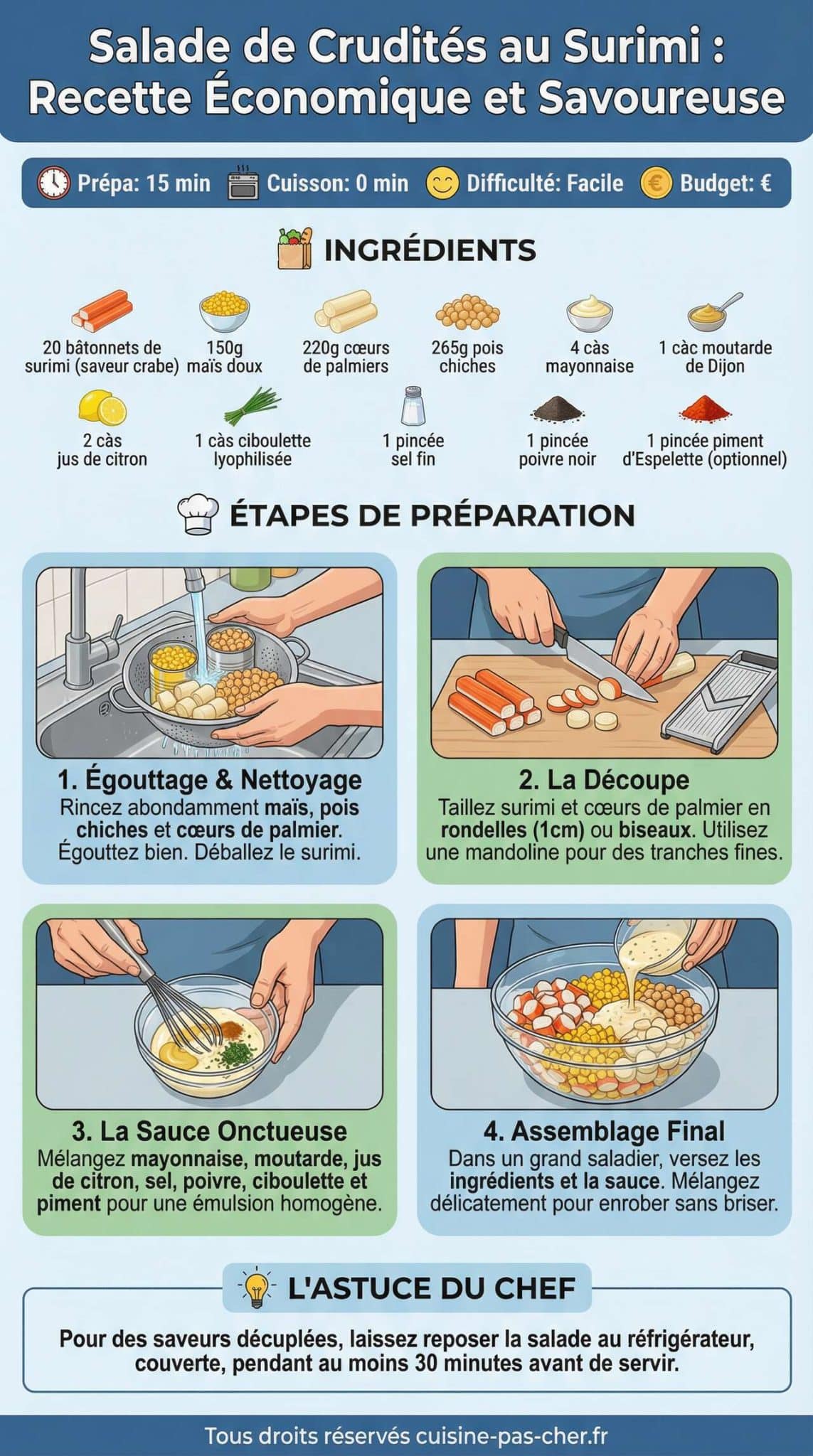 Fiche recette Salade de Crudit&eacute;s au Surimi : recette &Eacute;conomique et Savoureuse