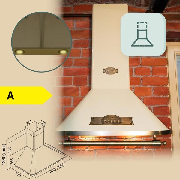 Kaiser Empire Hotte 60 cm/Hotte murale/du fabricant Luxe Kaiser/Hotte cheminée Ivoire -Empire/Poignée - Bronze/Hotte/ 910 M³/H/avec filtre à charbon actif/Gagnants de German Brand Award 2017 [Classe énergétique A]