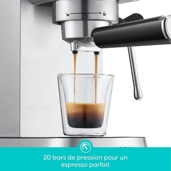 CASABREWS Machine à Café Expresso 20 Bars avec Mousseur à Lait, Machine à Cappuccino et Latte avec Manomètre, Réservoir de 1L, Boîtier en métal, Acier inoxydable
