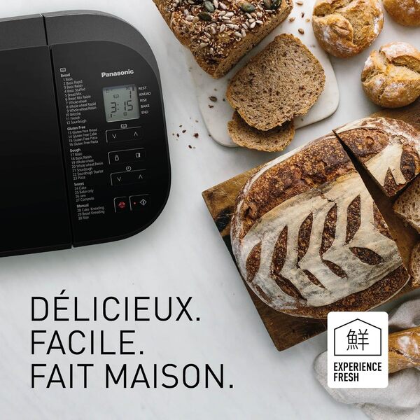 Panasonic SD-R2530 Machine à pain, avec 30 programmes de cuisson, des programmes spéciaux, sans gluten, 3 tailles de pain au choix, minuterie, noir