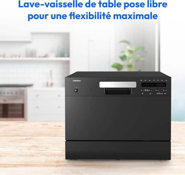 MEDION Lave-vaisselle de table DWT 60 (capacité 6 couverts, 7 programmes, affichage LED, 47 dB, MD37496), noir