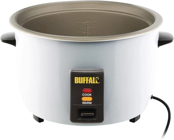 Buffalo Cuiseur à riz professionnel 1055 kW 4 litres, blanc, capacité de riz : 10 litres cuit/4,2 litres sec, casserole antiadhésive, passage automatique de la cuisson au chaud, CN324