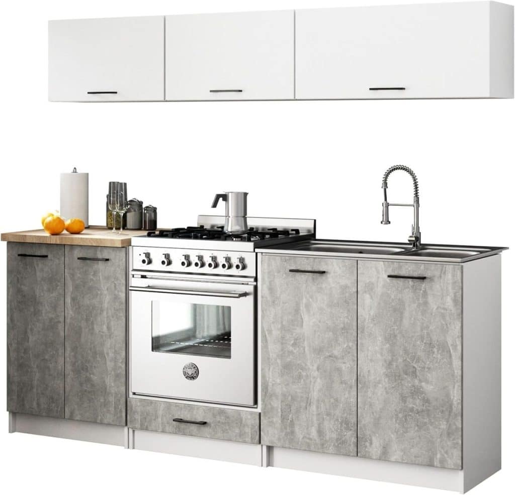 Test du kit de meubles de cuisine Akord 2m G1 : blanc & béton
