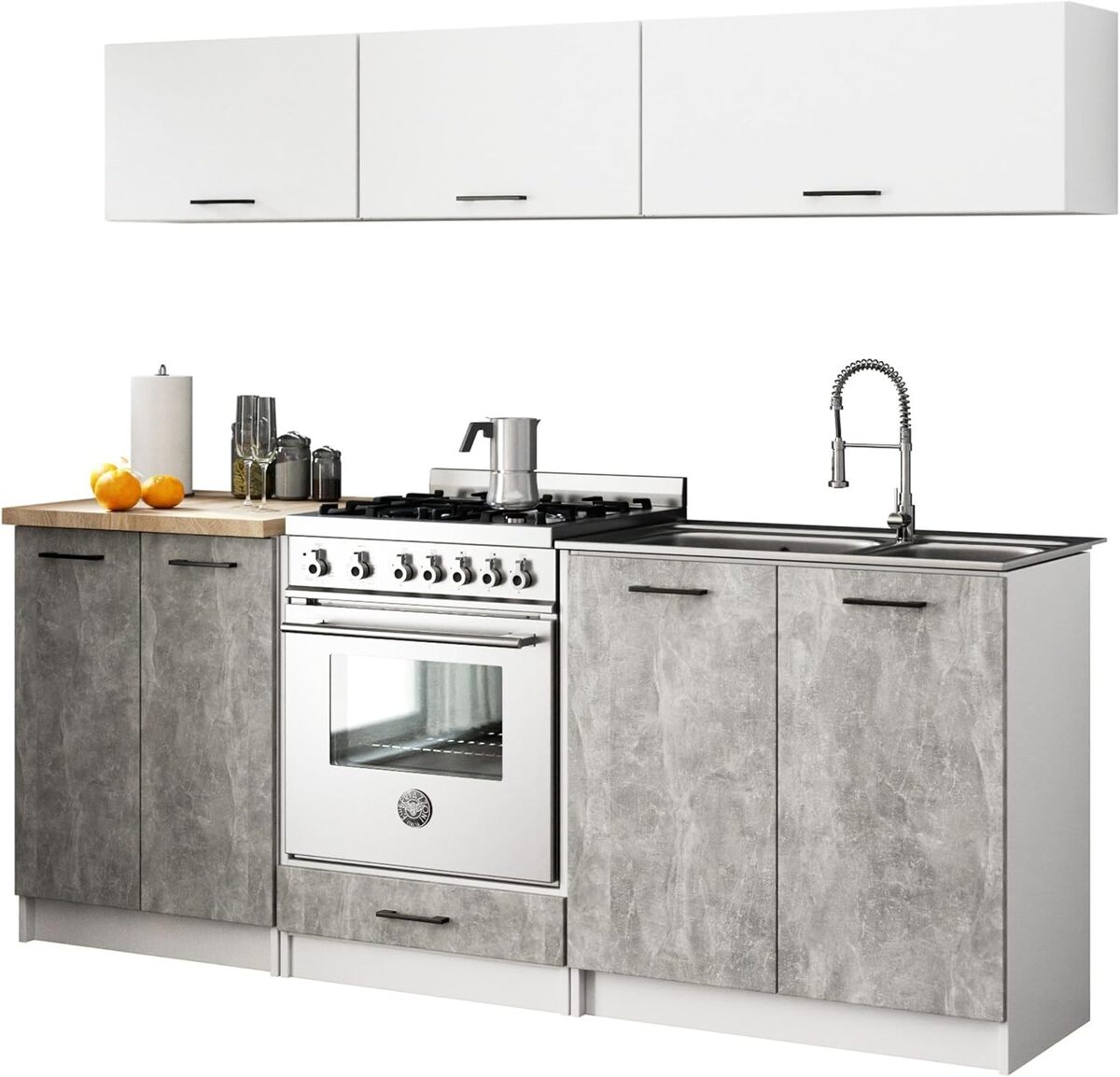 Test du kit de meubles de cuisine Akord 2m G1 : blanc & béton