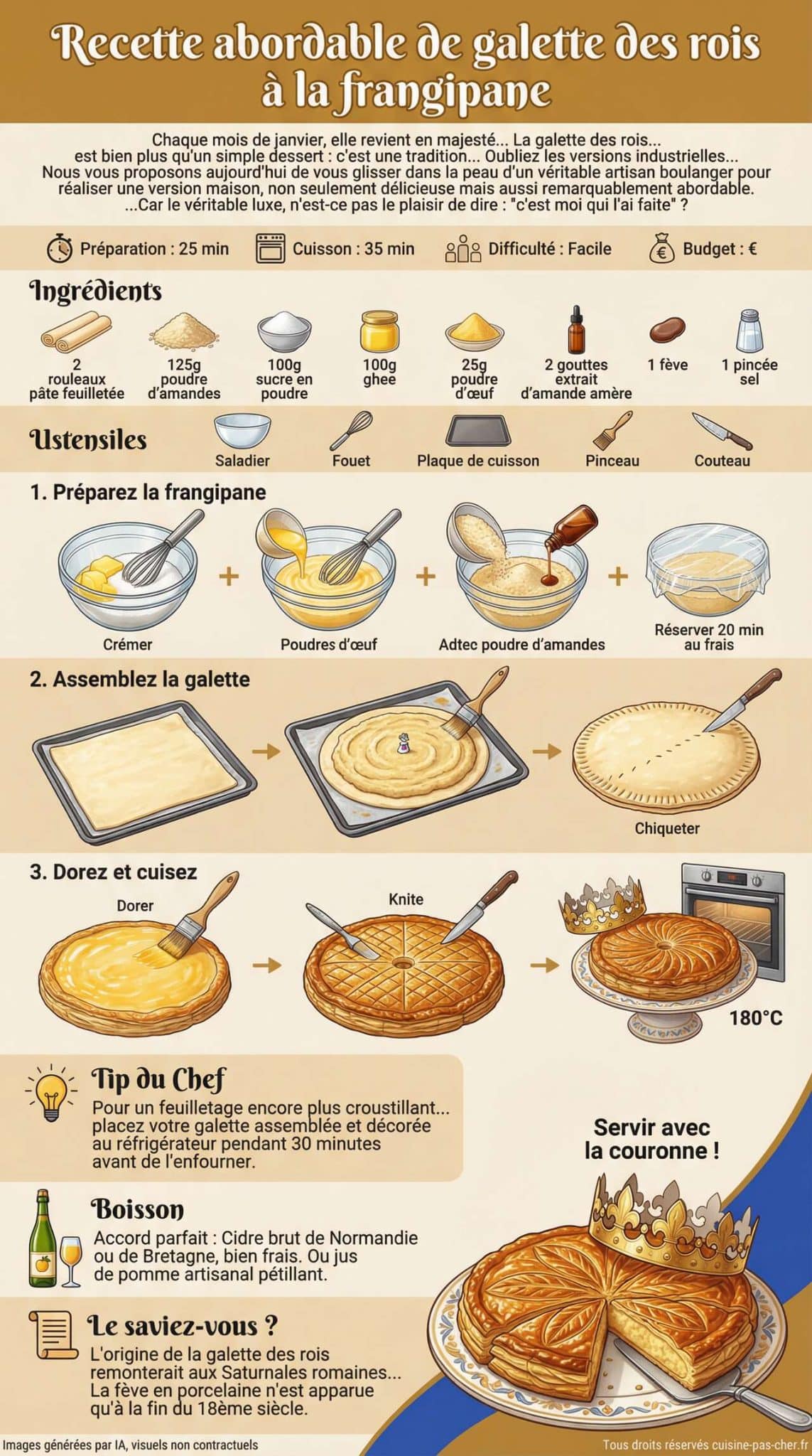 Fiche recette Recette abordable de galette des rois &agrave; la frangipane