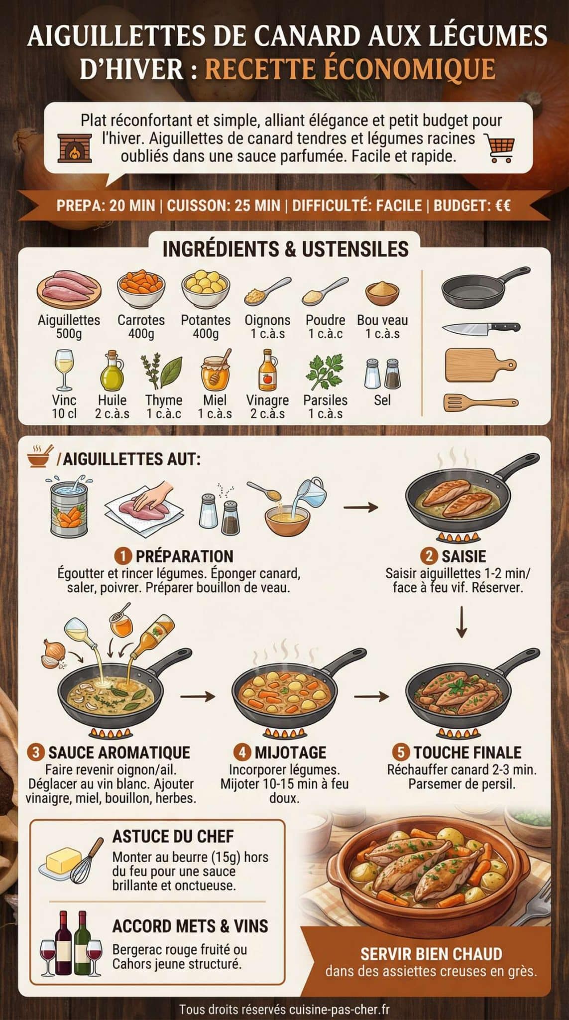 Fiche recette Aiguillettes de canard aux l&eacute;gumes d'hiver : recette &eacute;conomique