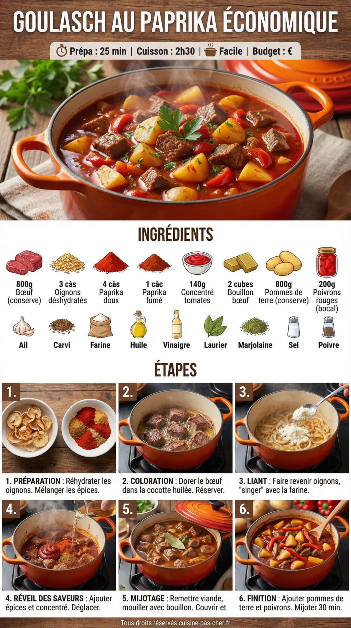 Fiche recette Recette de goulasch au paprika économique Fiche recette Recette de goulasch au paprika économique