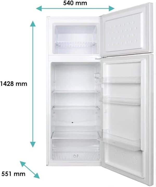 Candy - Réfrigérateur double-portes CDG1S514EW - Réfrigérateur Combi, 211L, technologie statique, éclairage LED, porte réversible, 41DB, alarme de porte, largeur 55 cm, hauteur 1,45 m, blanc [Classe énergétique E]