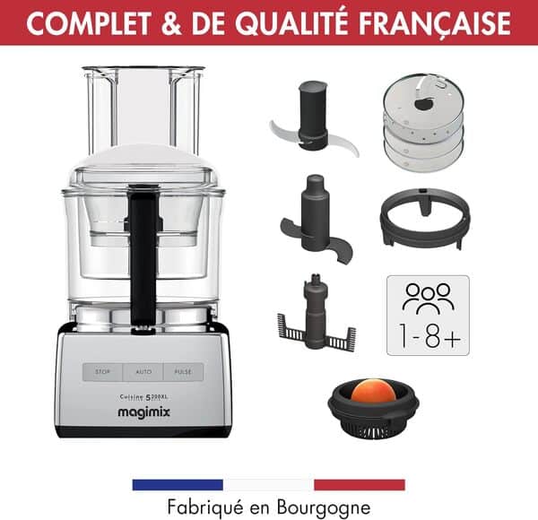 Magimix Robot de Cuisine Multifonction CS 5200 XL - Hachoir, Blender, Presse Agrumes - Bol 3,6L - Fabriqué EN FRANCE - Chrome brillant