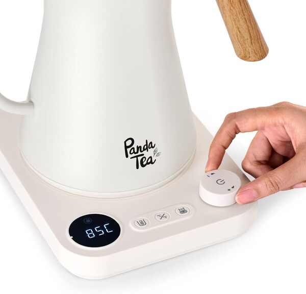 Panda Tea - Bouilloire Electrique à Col de Cygne - 900 mL - Bec Long Précis - Bouilloire Thermostat Réglable - Acier Inoxydable - Bouilloires électriques à chauffage rapide pour l'eau