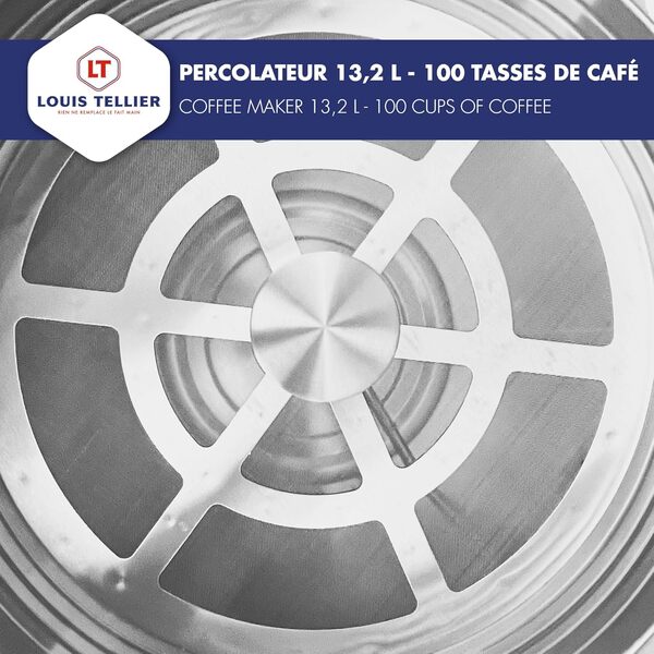 LOUIS TELLIER - Percolateur à café professionnel - Capacité 13,2 L - 100 tasses - INOX - Filtre en inox - Robinet anti-gouttes