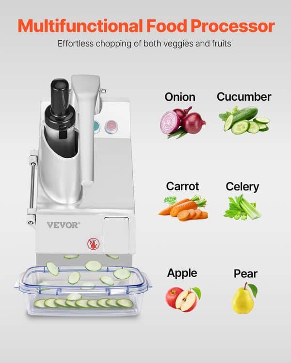 VEVOR Robot culinaire multifonction, 2 trous d'alimentation, hachoir à légumes en acier inoxydable de qualité alimentaire, 550 W, avec 6 lames détachables, broyeur et trancheuse, pour légumes, fruits
