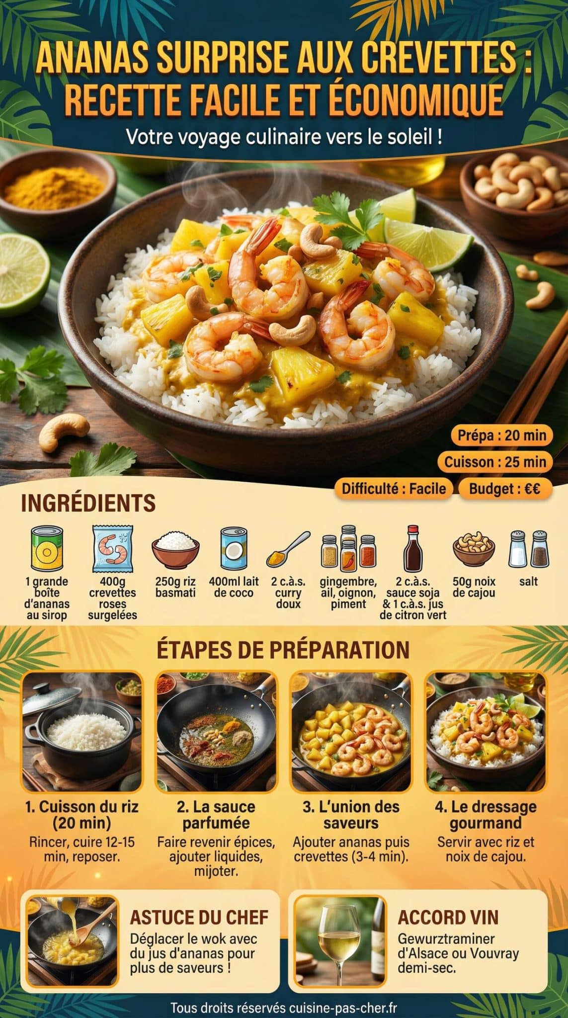 Fiche recette Ananas surprise aux crevettes : recette facile et économique Fiche recette Ananas surprise aux crevettes : recette facile et économique