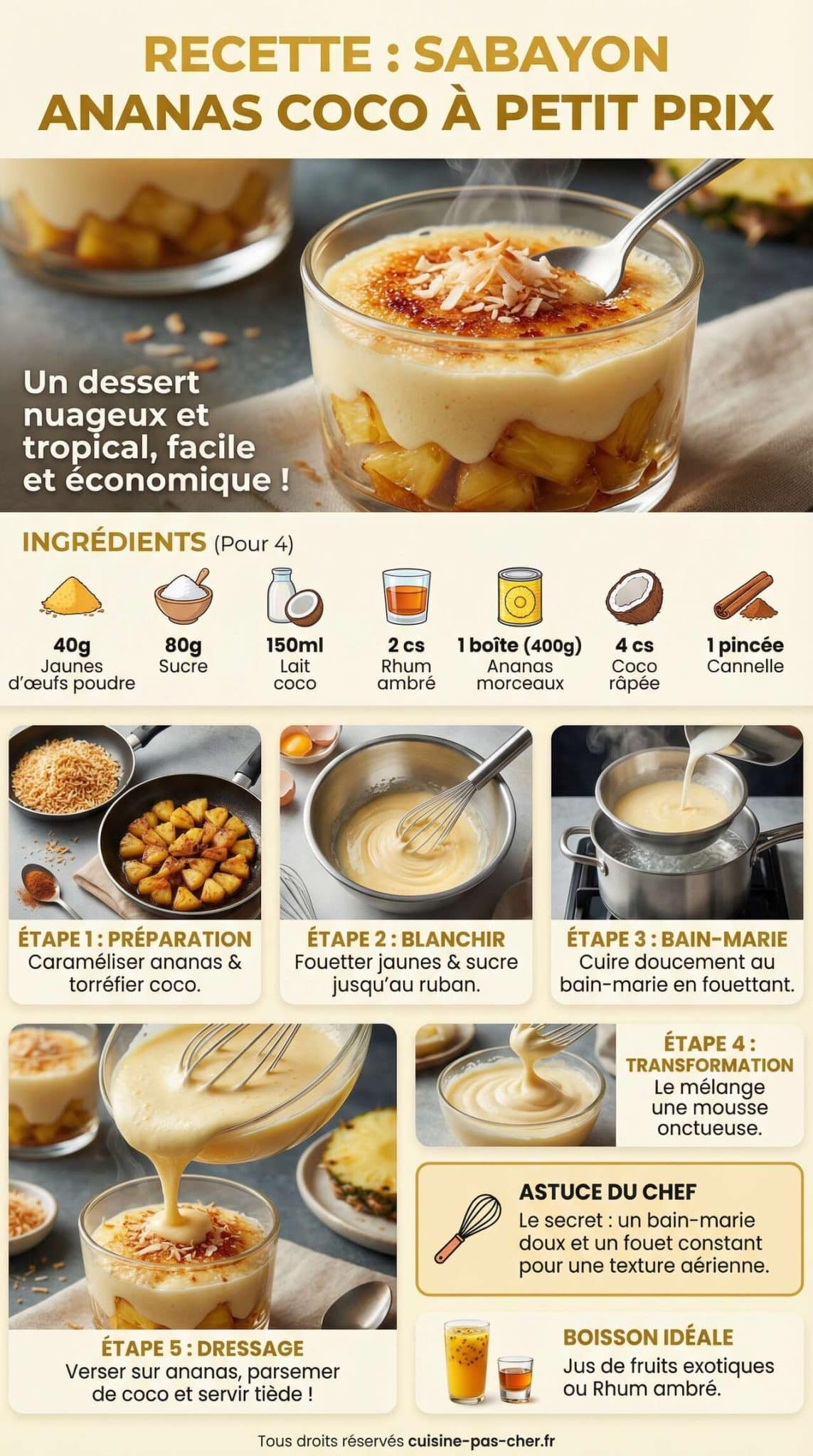 Fiche recette Recette : sabayon Ananas Coco &agrave; Petit Prix