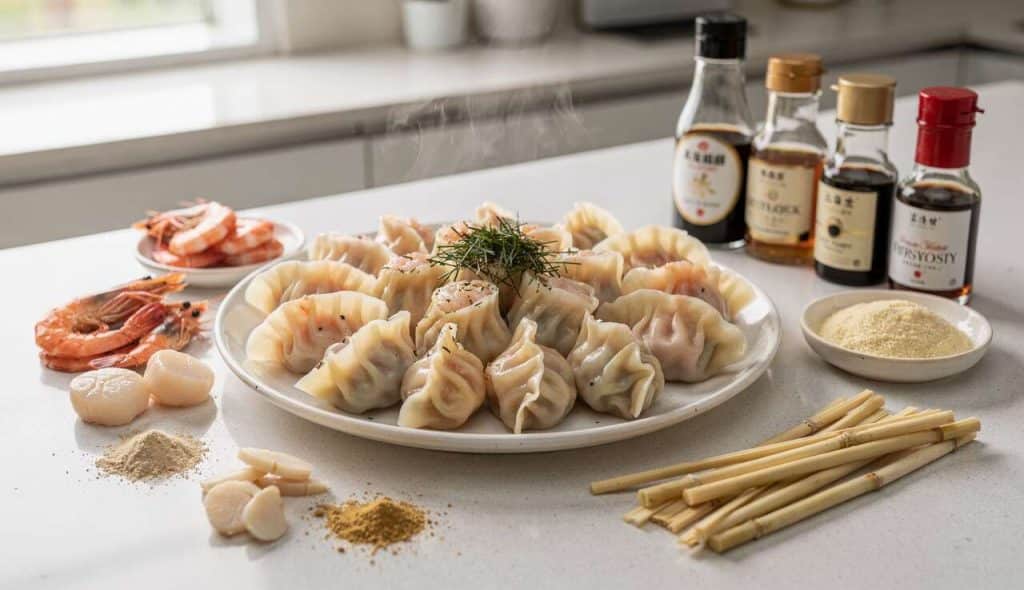 Raviolis chinois vapeurs : crevettes et Saint-Jacques pas chers