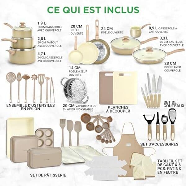 Découvrez notre test complet du set de cuisine NutriChef 54 pièces : performance, durabilité, avis, et prix du revêtement antiadhésif marbre pour cuisiner sans effort et en toute sécurité