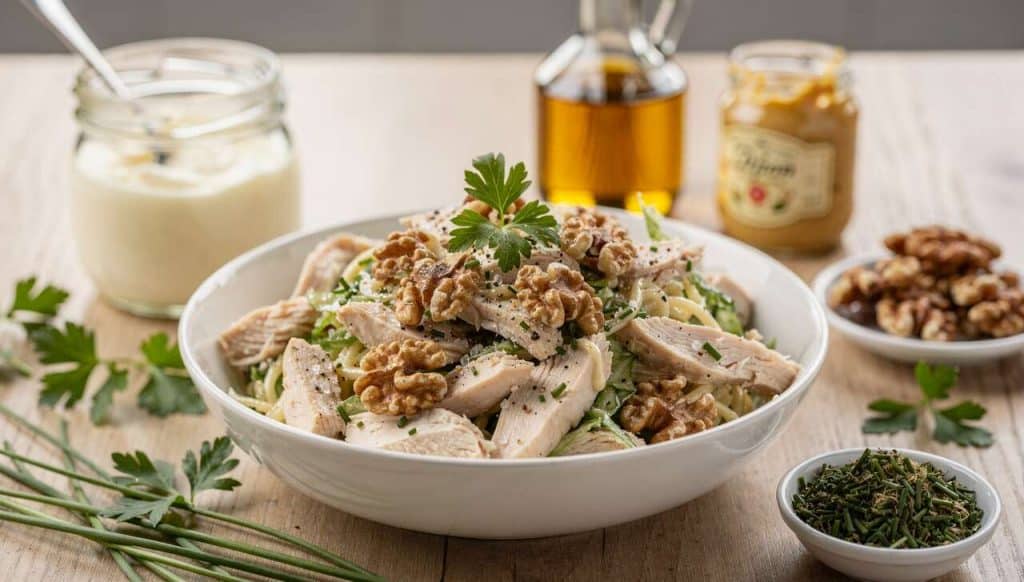 Salade de poulet aux noix : recette économique et savoureuse