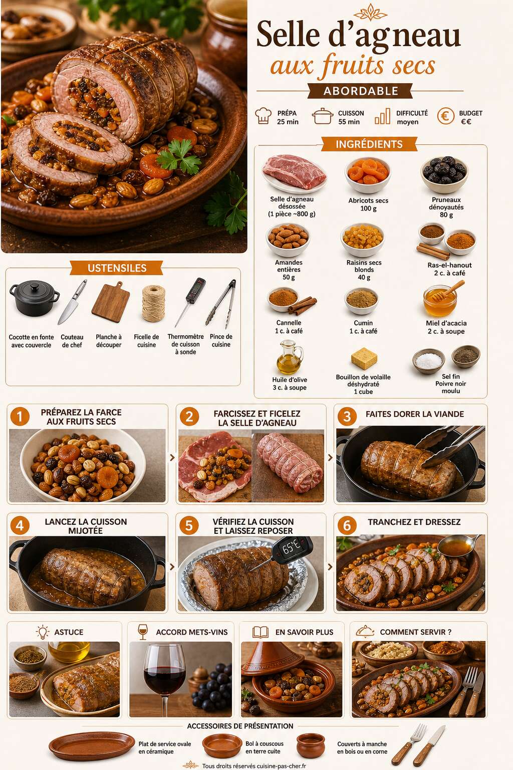 Fiche recette Recette : selle d'agneau aux fruits secs abordable