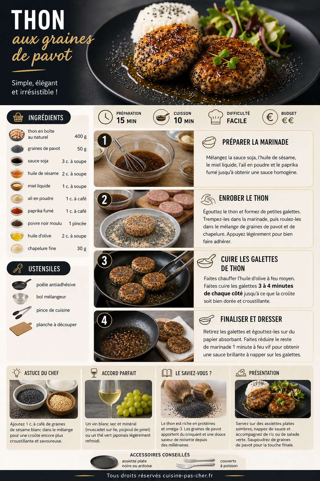 Fiche recette Recette de thon aux graines de pavot pas cher