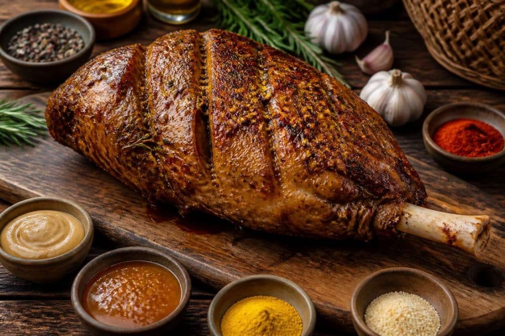 Gigot d'agneau : recette au miel, moutarde et curry