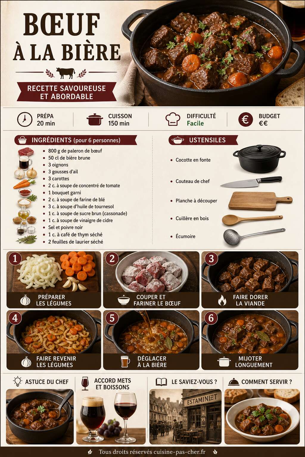 Fiche recette Boeuf à la bière : recette savoureuse et abordable Fiche recette Boeuf à la bière : recette savoureuse et abordable