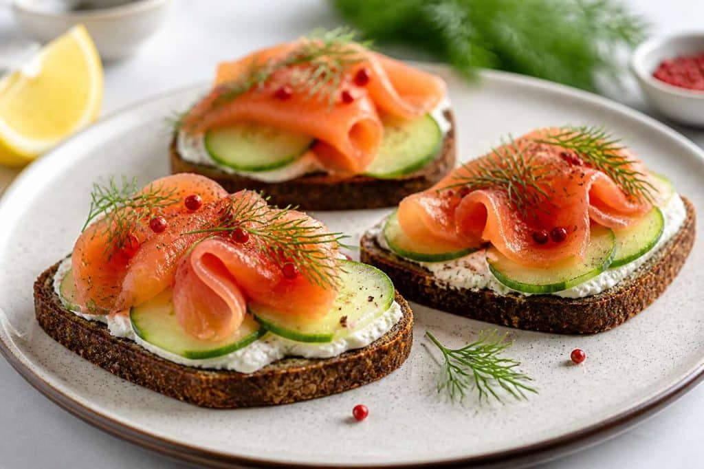 Tartines norvégiennes au saumon et concombre : recette fraîche et économique