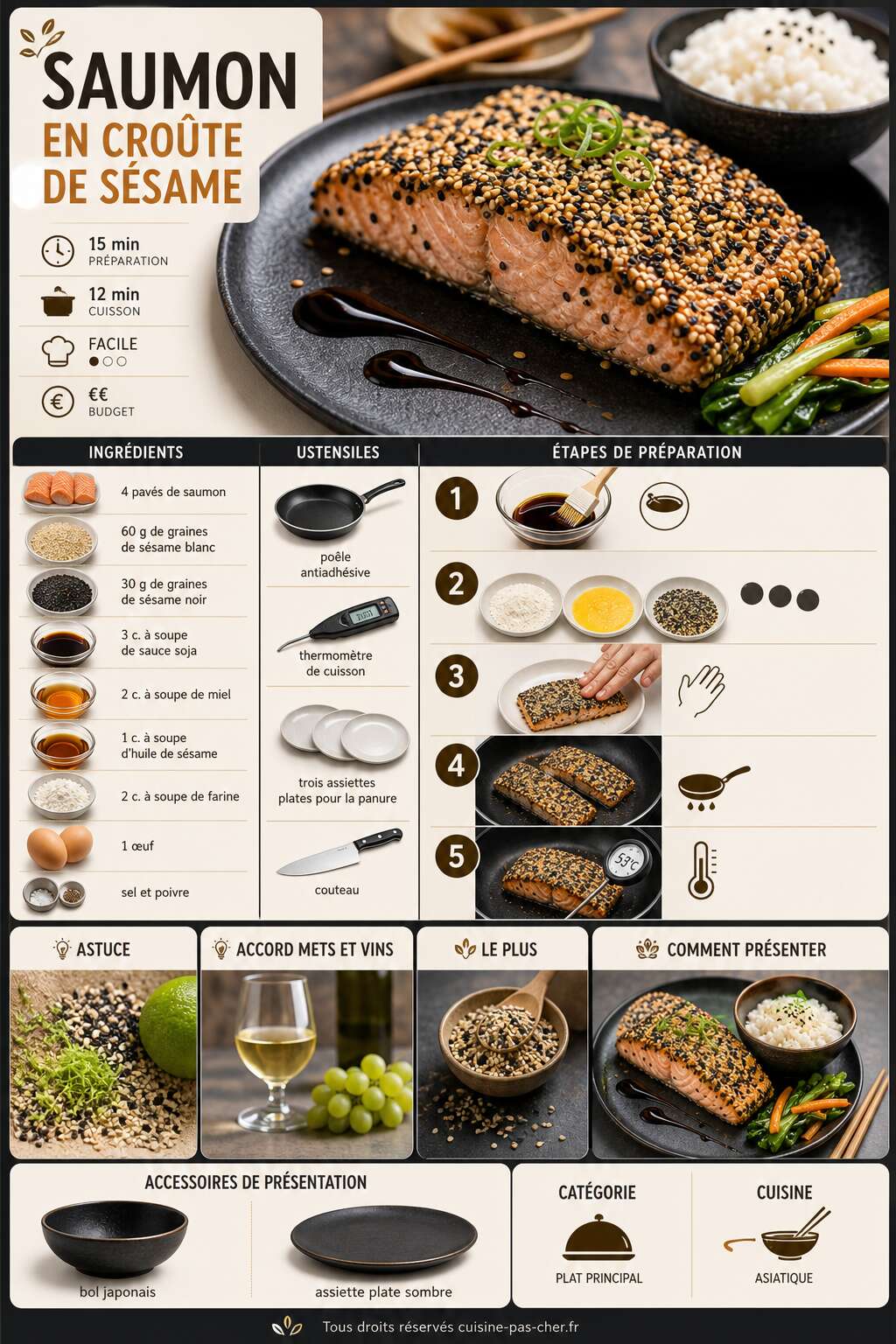 Fiche recette Saumon en cro&ucirc;te de s&eacute;same : recette abordable et savoureuse