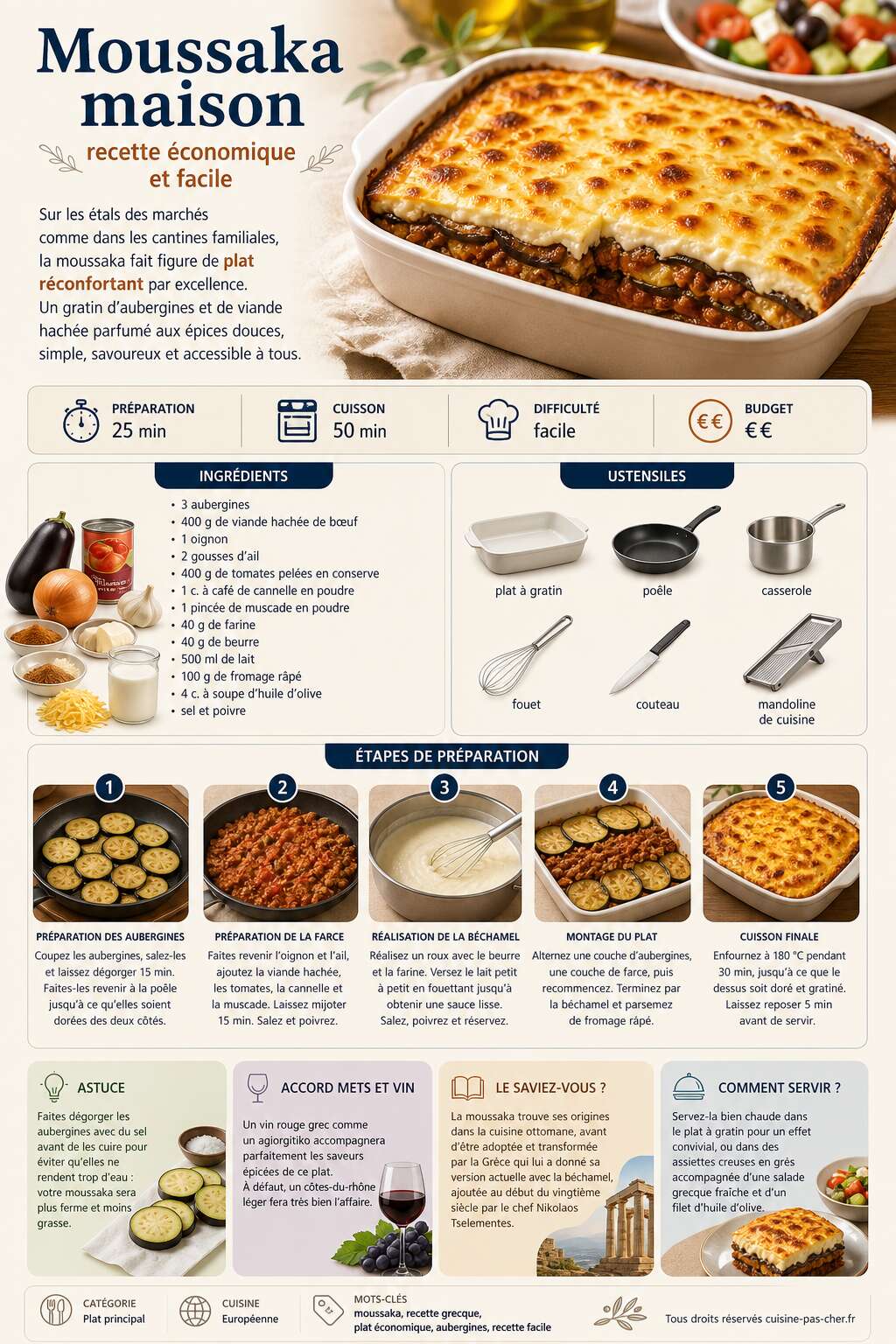 Fiche recette Moussaka maison : recette &eacute;conomique et facile