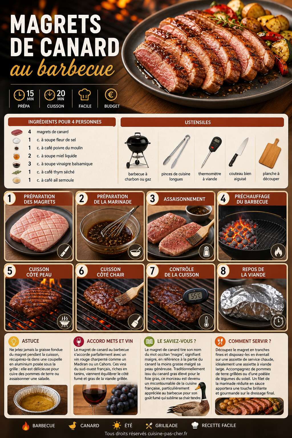 Fiche recette Magrets de canard au barbecue : recette savoureuse et abordable Fiche recette Magrets de canard au barbecue : recette savoureuse et abordable